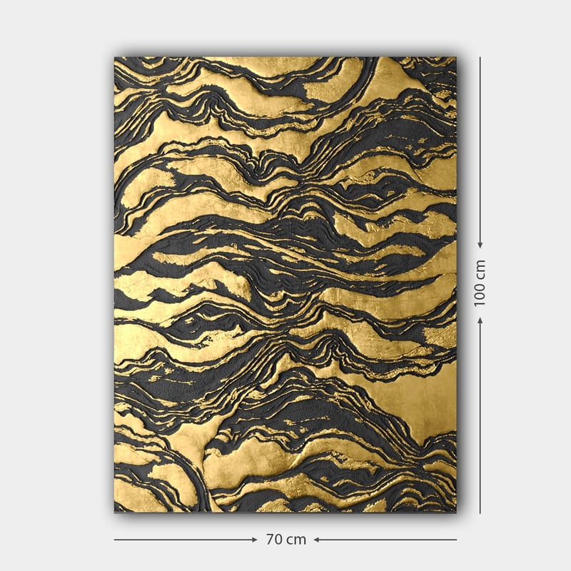 Canvastavla 70x100 cm - Abstrakt konstverk med vågiga mönster i guld och svart - Guld / Svart - Inredning - Tavlor & konst - Canvastavlor
