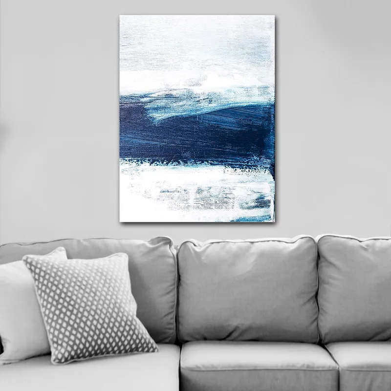 Canvastavla 70x100 cm - Abstrakt landskap med blå och vita nyanser som skapar en känsla av djup och rörelse - Mörkblå / Ljusblå / Vit - Inredning - Tavlor & konst - Canvastavlor