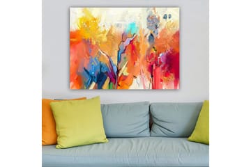 Canvastavla 70x100 cm - Abstrakt landskap med färgsprakande former och dynamiska linjer - Orange / Gult / Blått - Inredning - Tavlor & konst - Canvastavlor
