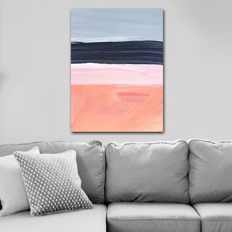 Canvastavla 70x100 cm - Abstrakt landskap med horisontella färgband i mjuka toner - Grå / Svart / Rosa - Inredning - Tavlor & konst - Canvastavlor