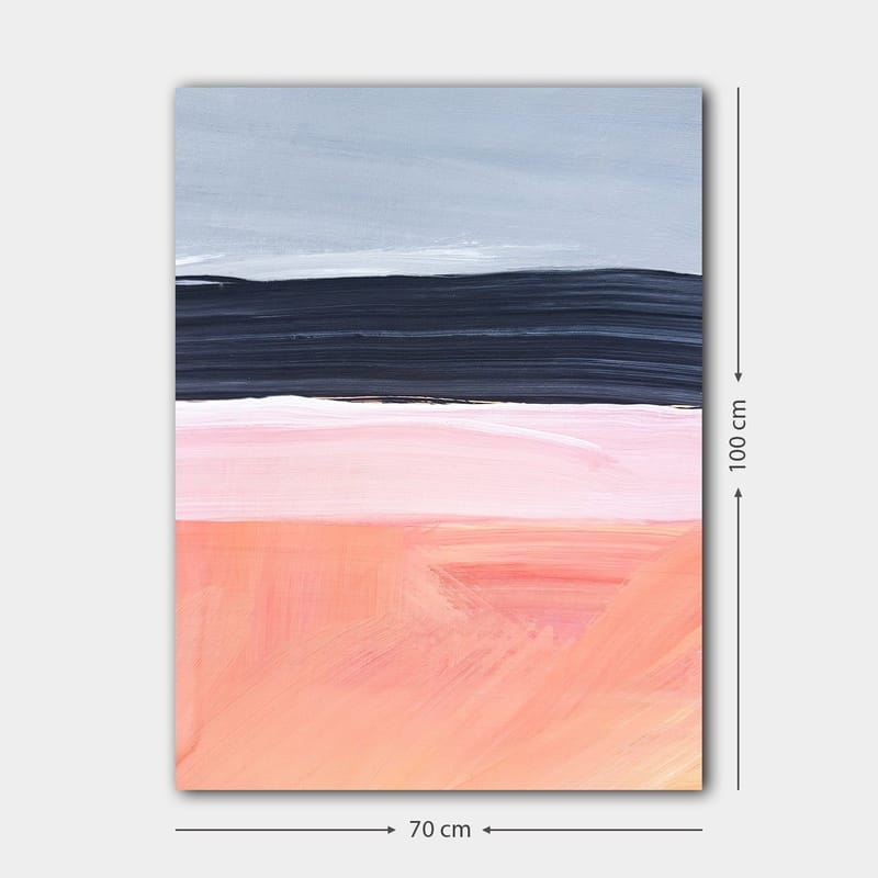 Canvastavla 70x100 cm - Abstrakt landskap med horisontella färgband i mjuka toner - Grå / Svart / Rosa - Inredning - Tavlor & konst - Canvastavlor