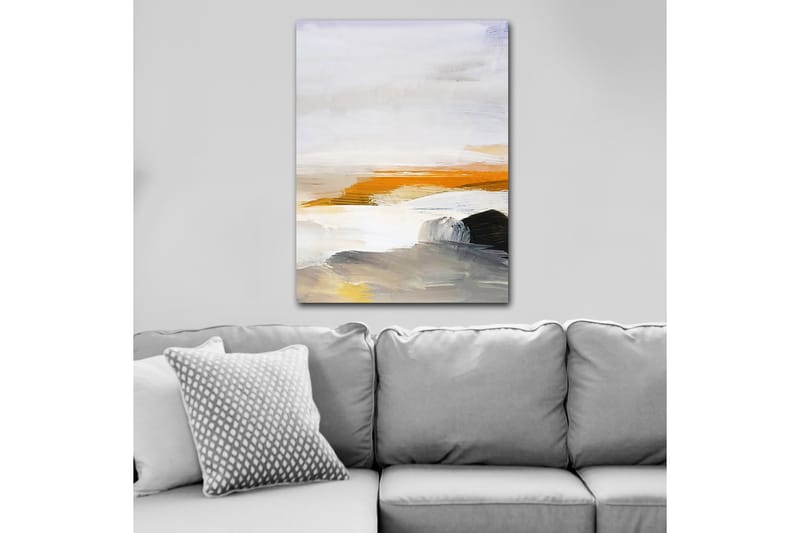 Canvastavla 70x100 cm - Abstrakt landskap med inslag av hav och klippor - Orange / Grå / Vit - Inredning - Tavlor & konst - Canvastavlor