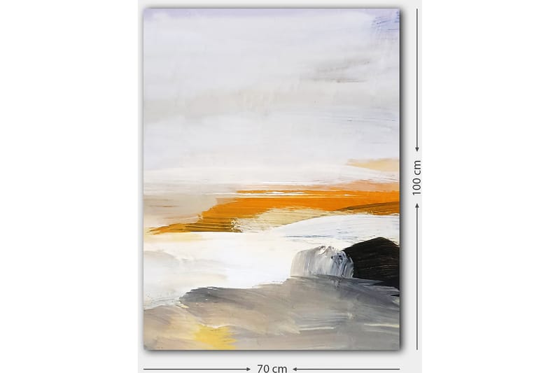 Canvastavla 70x100 cm - Abstrakt landskap med inslag av hav och klippor - Orange / Grå / Vit - Inredning - Tavlor & konst - Canvastavlor