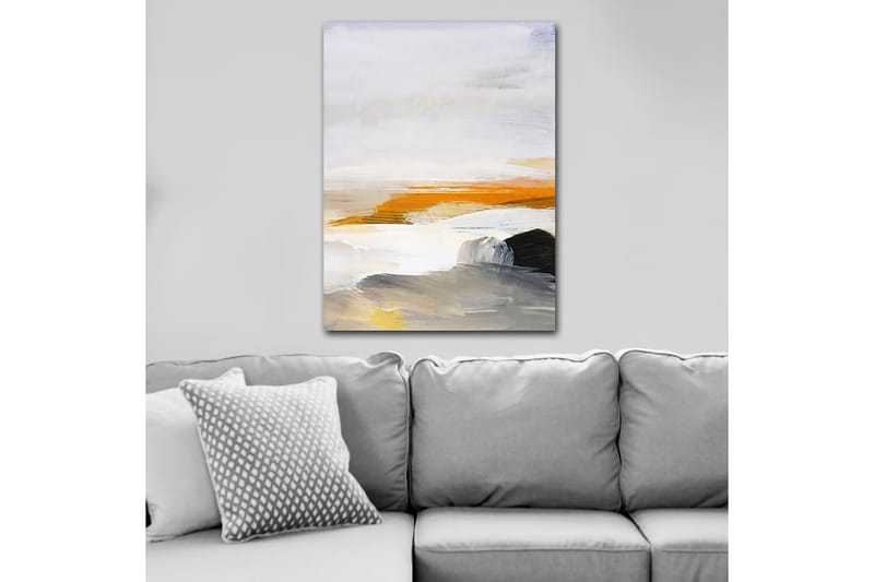Canvastavla 70x100 cm - Abstrakt landskap med inslag av hav och klippor - Orange / Grå / Vit - Inredning - Tavlor & konst - Canvastavlor
