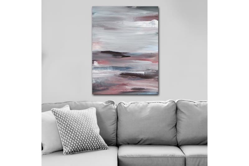 Canvastavla 70x100 cm - Abstrakt landskap med mjuka, flytande former och dämpade färger - Grå / Rosa / Vit - Inredning - Tavlor & konst - Canvastavlor