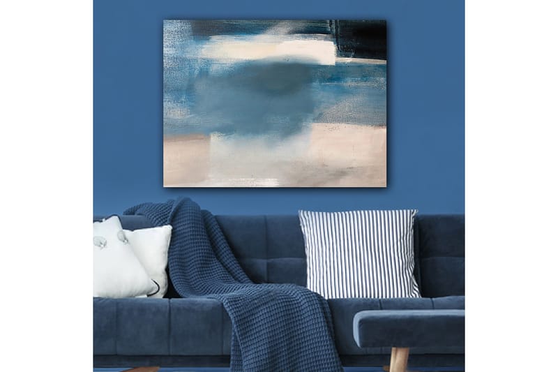 Canvastavla 70x100 cm - Abstrakt landskap med mjuka blå nyanser och ljusa inslag - Mörkblå / Ljusblå / Vit - Inredning - Tavlor & konst - Canvastavlor