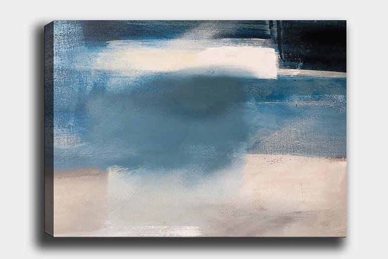 Canvastavla 70x100 cm - Abstrakt landskap med mjuka blå nyanser och ljusa inslag, Mörkblå / Ljusblå / Vit