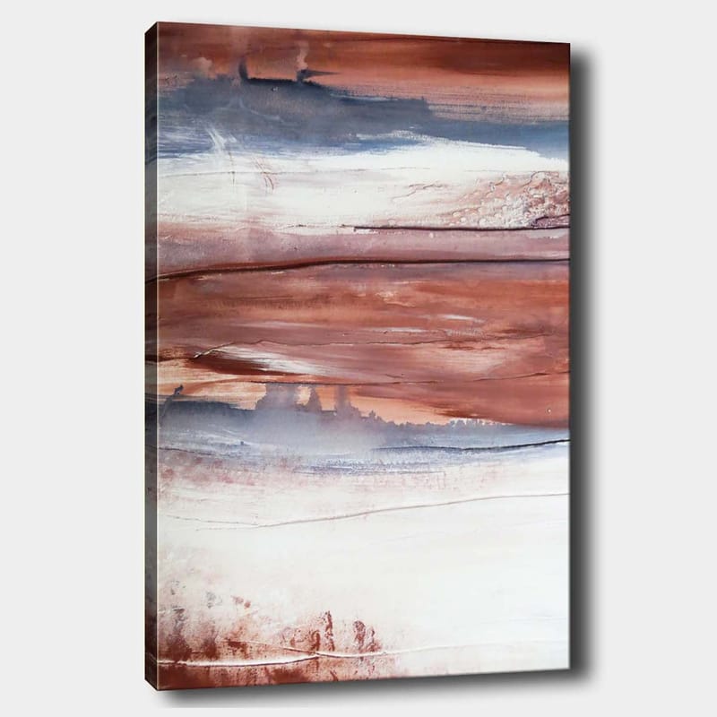 Canvastavla 70x100 cm - Abstrakt landskap med mjuka färgövergångar i jordtoner, Rödbrun / Grå / Vit
