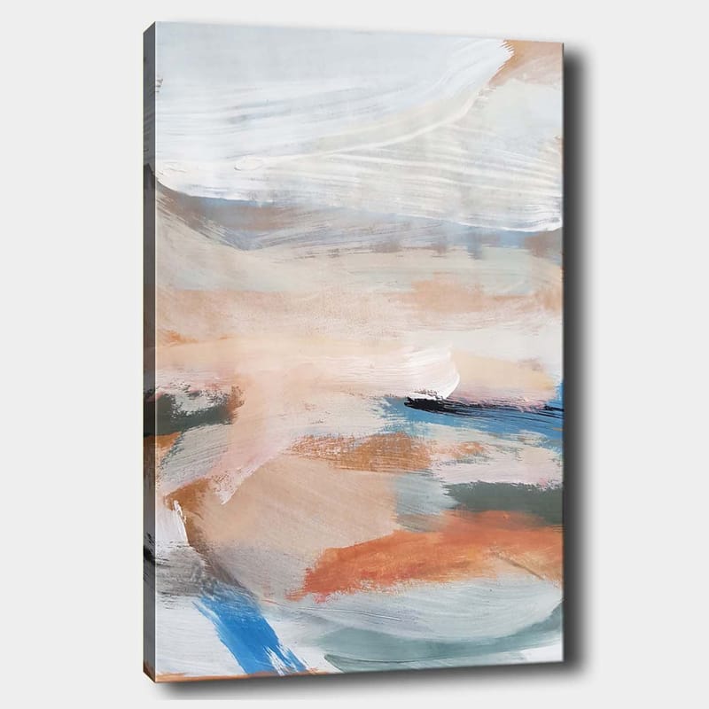 Canvastavla 70x100 cm - Abstrakt landskap med mjuka färgövergångar som skapar en lugn atmosfär - Ljusblå / Terrakotta / Grön - Inredning - Tavlor & konst - Canvastavlor