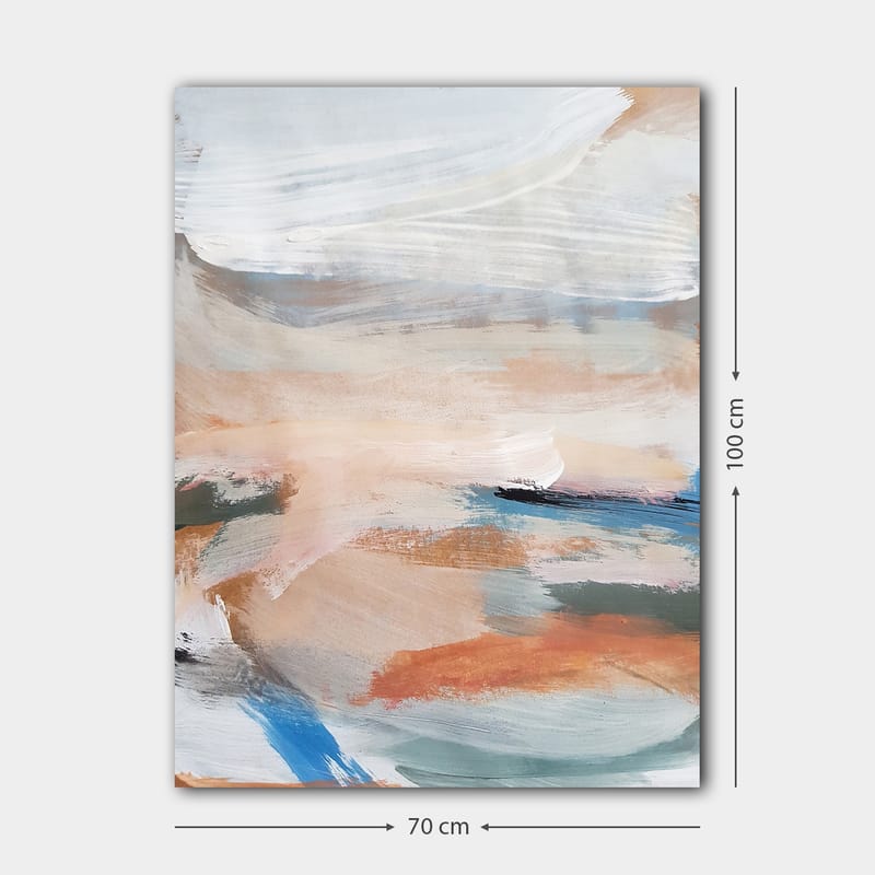 Canvastavla 70x100 cm - Abstrakt landskap med mjuka färgövergångar som skapar en lugn atmosfär - Ljusblå / Terrakotta / Grön - Inredning - Tavlor & konst - Canvastavlor