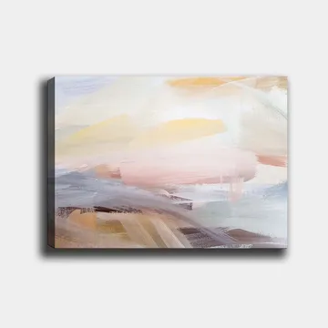 Canvastavla 70x100 cm - Abstrakt landskap med mjuka färgövergångar som skapar en lugn och harmonisk känsla - Ljusrosa / Ljusgul / Ljusblå - Inredning - Tavlor & konst - Canvastavlor