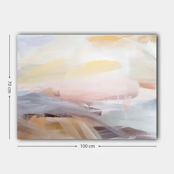 Canvastavla 70x100 cm - Abstrakt landskap med mjuka färgövergångar som skapar en lugn och harmonisk känsla - Ljusrosa / Ljusgul / Ljusblå - Inredning - Tavlor & konst - Canvastavlor