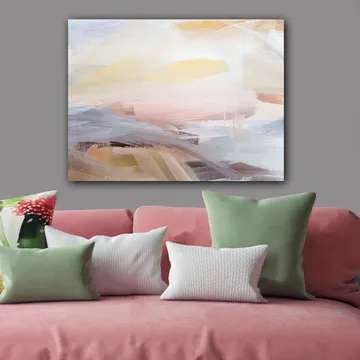 Canvastavla 70x100 cm - Abstrakt landskap med mjuka färgövergångar som skapar en lugn och harmonisk känsla - Ljusrosa / Ljusgul / Ljusblå - Inredning - Tavlor & konst - Canvastavlor