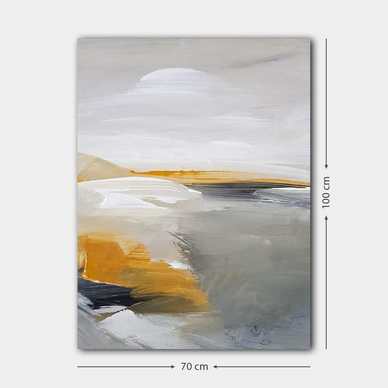 Canvastavla 70x100 cm - Abstrakt landskap med mjuka former och harmoniska färger - Grå / Vit / Gulorange - Inredning - Tavlor & konst - Canvastavlor