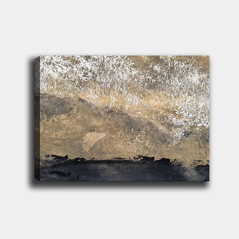 Canvastavla 70x100 cm - Abstrakt landskap med mjuka former och texturer i jordnära toner, Guld / Svart / Beige