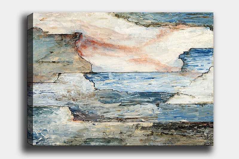 Canvastavla 70x100 cm - Abstrakt landskap med mjuka linjer och harmoniska färgövergångar som skildrar hav och himmel, Blå / Grå / Vit