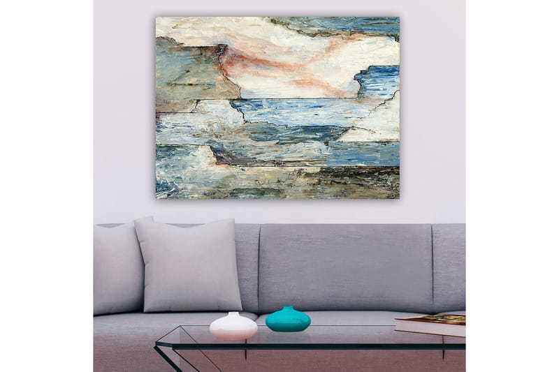 Canvastavla 70x100 cm - Abstrakt landskap med mjuka linjer och harmoniska färgövergångar som skildrar hav och himmel - Blå / Grå / Vit - Inredning - Tavlor & konst - Canvastavlor
