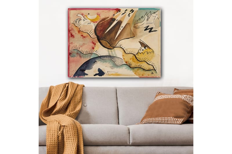 Canvastavla 70x100 cm - Abstrakt landskap med organiska former och färgglada inslag - Brun / Blå / Gul - Inredning - Tavlor & konst - Canvastavlor