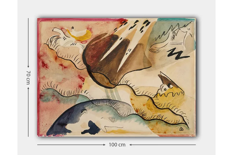 Canvastavla 70x100 cm - Abstrakt landskap med organiska former och färgglada inslag - Brun / Blå / Gul - Inredning - Tavlor & konst - Canvastavlor