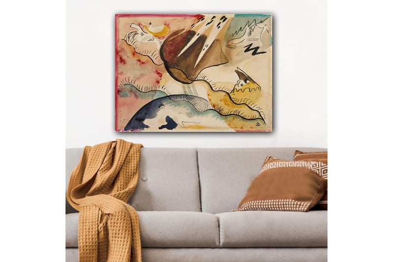 Canvastavla 70x100 cm - Abstrakt landskap med organiska former och färgglada inslag - Brun / Blå / Gul - Inredning - Tavlor & konst - Canvastavlor