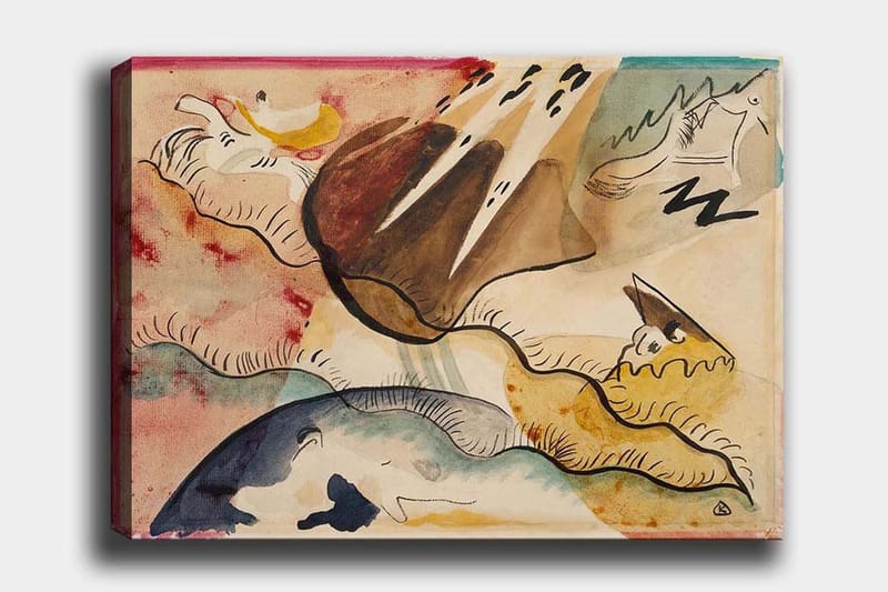 Canvastavla 70x100 cm - Abstrakt landskap med organiska former och färgglada inslag, Brun / Blå / Gul