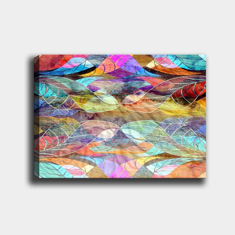 Canvastavla 70x100 cm - Abstrakt mönster av böljande former i harmoniska färger - Turkos / Lila / Röd - Inredning - Tavlor & konst - Canvastavlor