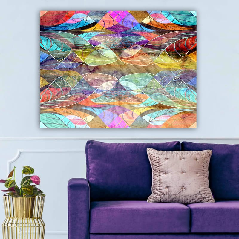 Canvastavla 70x100 cm - Abstrakt mönster av böljande former i harmoniska färger - Turkos / Lila / Röd - Inredning - Tavlor & konst - Canvastavlor