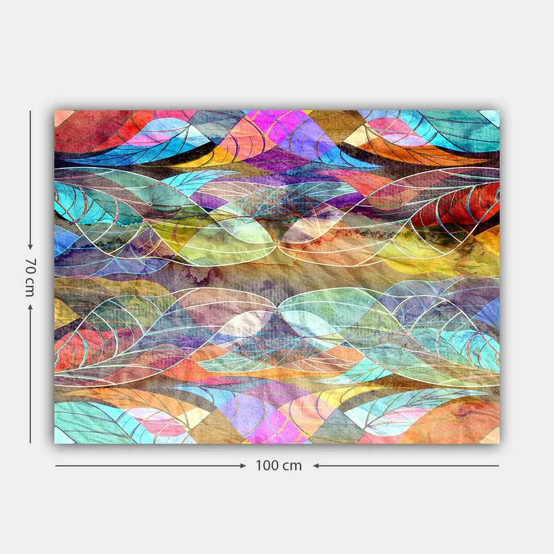 Canvastavla 70x100 cm - Abstrakt mönster av böljande former i harmoniska färger - Turkos / Lila / Röd - Inredning - Tavlor & konst - Canvastavlor