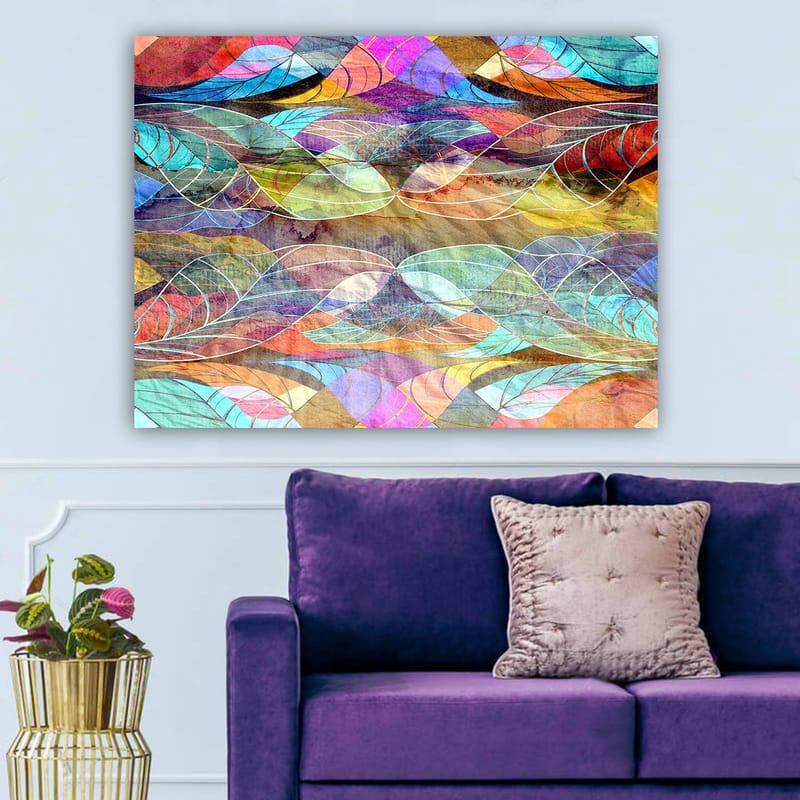 Canvastavla 70x100 cm - Abstrakt mönster av böljande former i harmoniska färger - Turkos / Lila / Röd - Inredning - Tavlor & konst - Canvastavlor