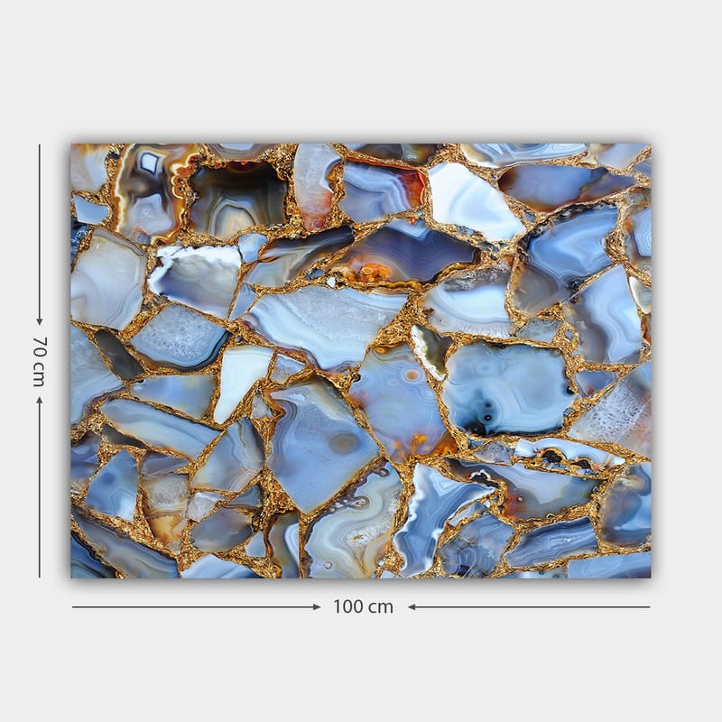Canvastavla 70x100 cm - Abstrakt mönster av blå och gyllene agater - Blå / Gyllene / Vit - Inredning - Tavlor & konst - Canvastavlor