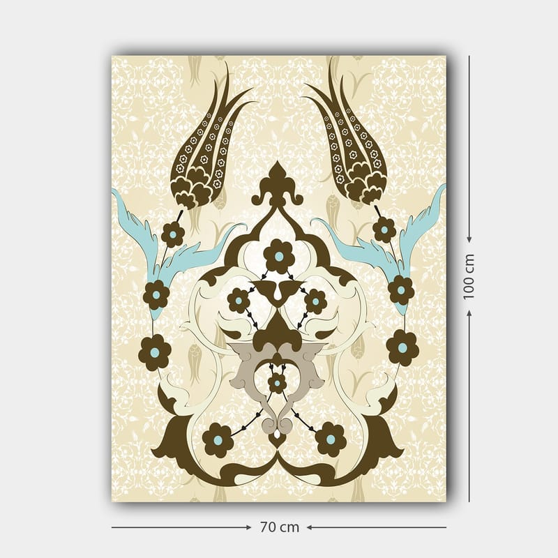 Canvastavla 70x100 cm - Abstrakt mönster med blommor och växtmotiv i en elegant design - Mörkbrun / Ljusblå / Beige - Inredning - Tavlor & konst - Canvastavlor