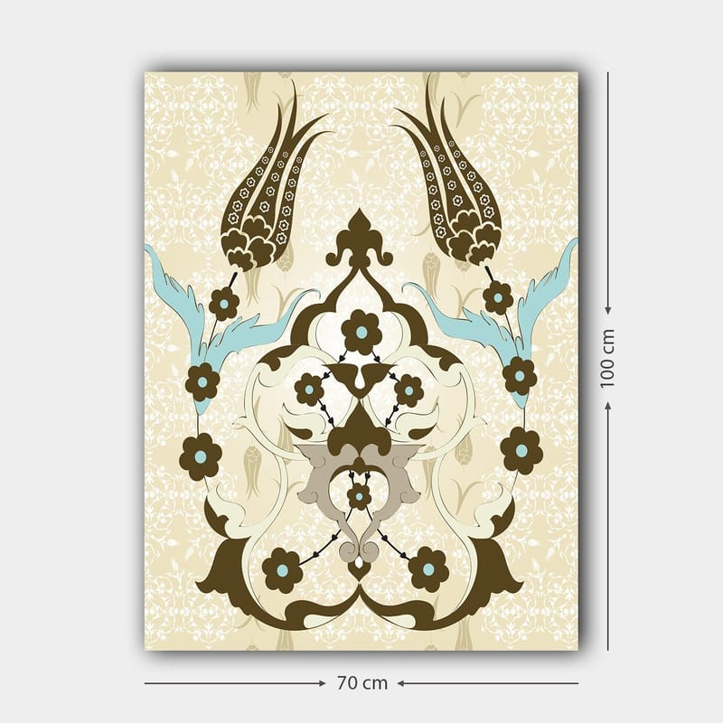 Canvastavla 70x100 cm - Abstrakt mönster med blommor och växtmotiv i en elegant design - Mörkbrun / Ljusblå / Beige - Inredning - Tavlor & konst - Canvastavlor