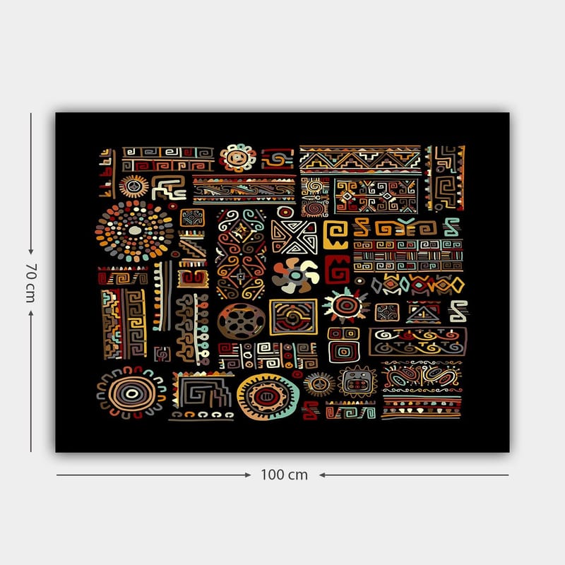 Canvastavla 70x100 cm - Abstrakt mönster med geometriska former och symboler i starka färger - Röd / Gul / Svart - Inredning - Tavlor & konst - Canvastavlor