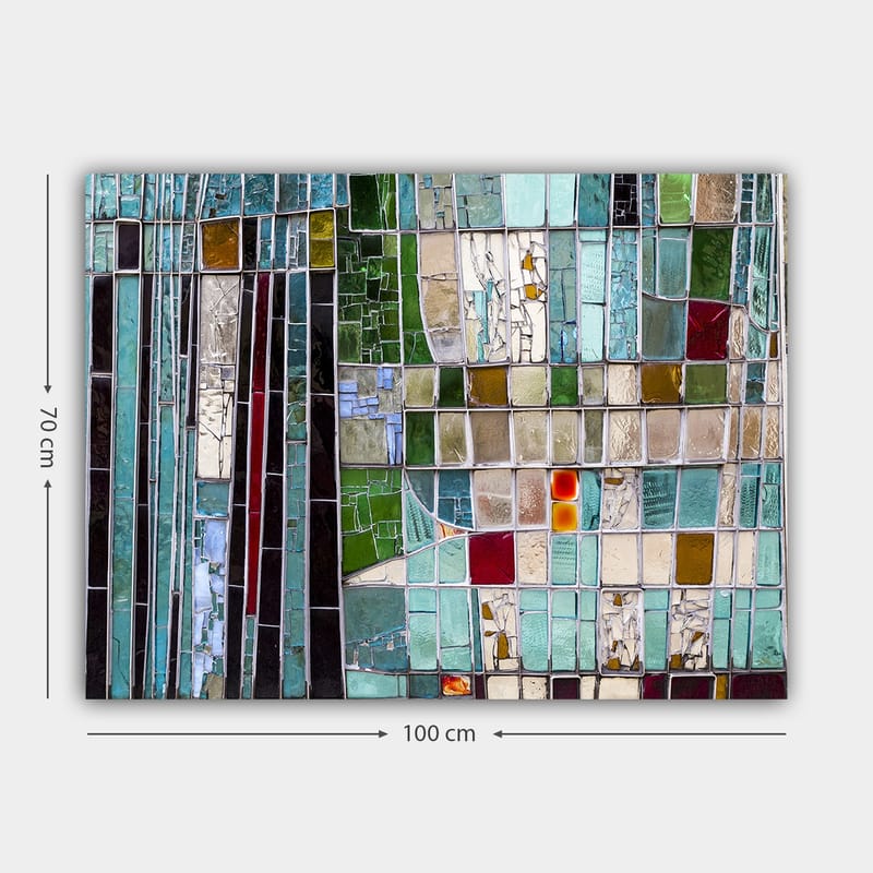 Canvastavla 70x100 cm - Abstrakt mosaik med geometriska former i olika nyanser av grönt och blått - Turkos / Grön / Röd - Inredning - Tavlor & konst - Canvastavlor