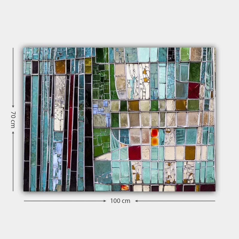 Canvastavla 70x100 cm - Abstrakt mosaik med geometriska former i olika nyanser av grönt och blått - Turkos / Grön / Röd - Inredning - Tavlor & konst - Canvastavlor