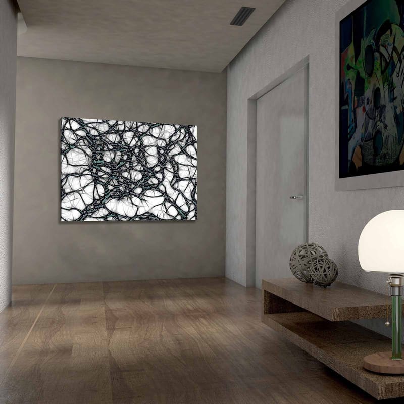 Canvastavla 70x100 cm - Abstrakt nätverk av ord som uttrycker känslor och tankar - Svart / Ljusblå / Vit - Inredning - Tavlor & konst - Canvastavlor