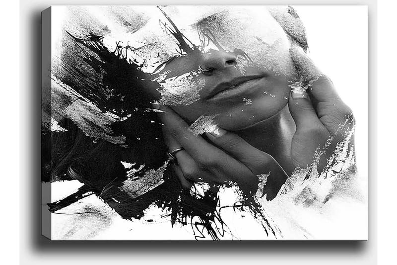Canvastavla 70x100 cm - Abstrakt skildring av en ansiktsprofil med händer som rör vid ansiktet - Svart / Vitt / Grått - Inredning - Tavlor & konst - Canvastavlor