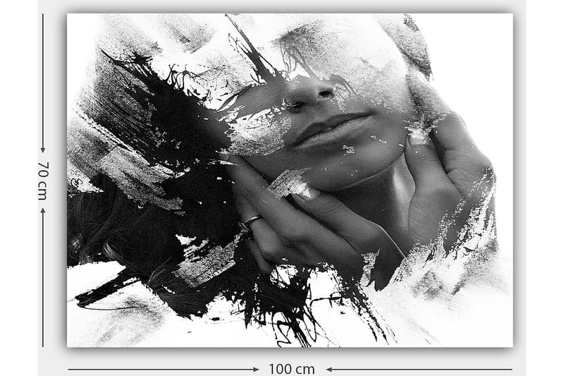 Canvastavla 70x100 cm - Abstrakt skildring av en ansiktsprofil med händer som rör vid ansiktet - Svart / Vitt / Grått - Inredning - Tavlor & konst - Canvastavlor