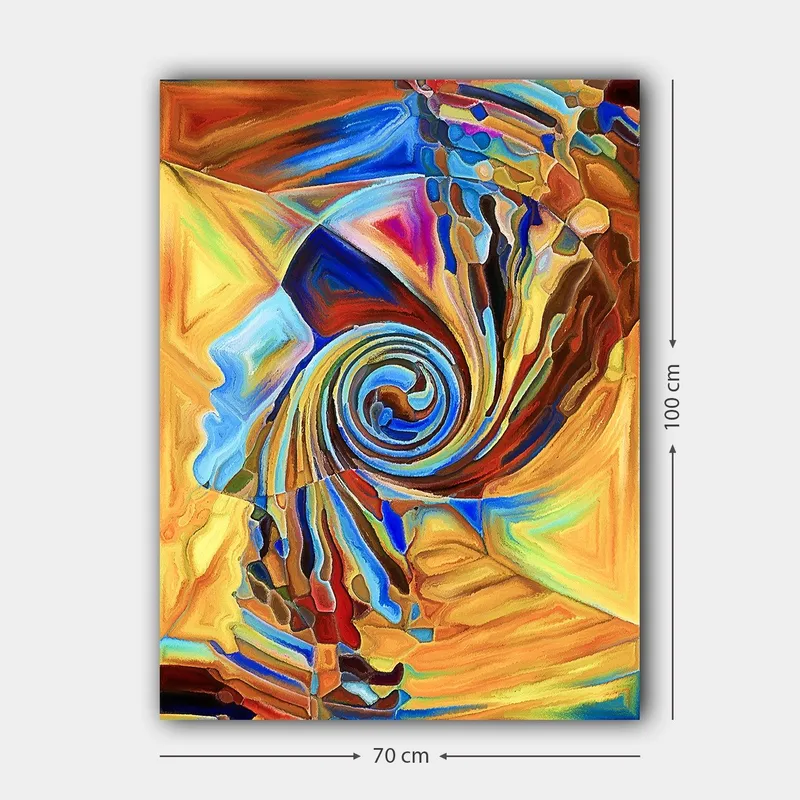 Canvastavla 70x100 cm - Abstrakt skulptur som föreställer en spiralformad ansiktsprofil i varma färger - Orange / Blå / Brun - Inredning - Tavlor & konst - Canvastavlor