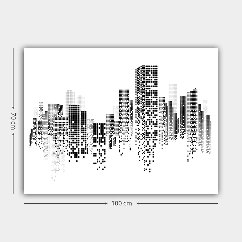Canvastavla 70x100 cm - Abstrakt stadslandskap i svart och vitt med pixelmönster - Svart / Vitt / Grått - Inredning - Tavlor & konst - Canvastavlor