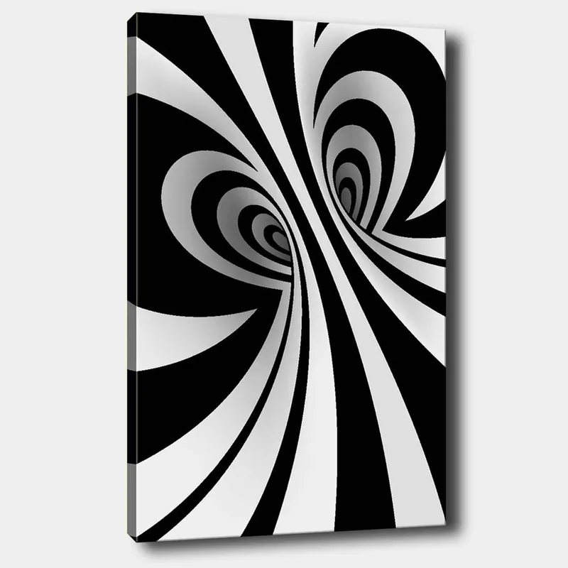 Canvastavla 70x100 cm - Abstrakt svartvitt mönster med svängande linjer som skapar en illusion av djup, Svart / Vitt / Grått