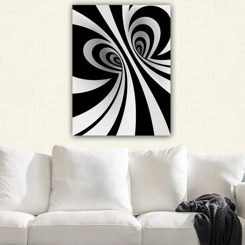 Canvastavla 70x100 cm - Abstrakt svartvitt mönster med svängande linjer som skapar en illusion av djup - Svart / Vitt / Grått - Inredning - Tavlor & konst - Canvastavlor