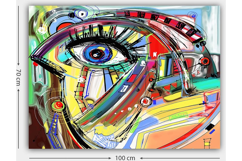 Canvastavla 70x100 cm - Abstrakt tolkning av ett ansikte med fokus på ögat - Blå / Gul / Röd - Inredning - Tavlor & konst - Canvastavlor