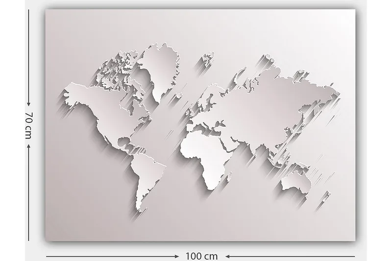 Canvastavla 70x100 cm - Abstrakt världskarta i skulptural stil - Vit / Ljusgrå - Inredning - Tavlor & konst - Canvastavlor