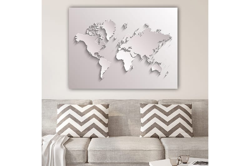 Canvastavla 70x100 cm - Abstrakt världskarta i skulptural stil, Vit / Ljusgrå