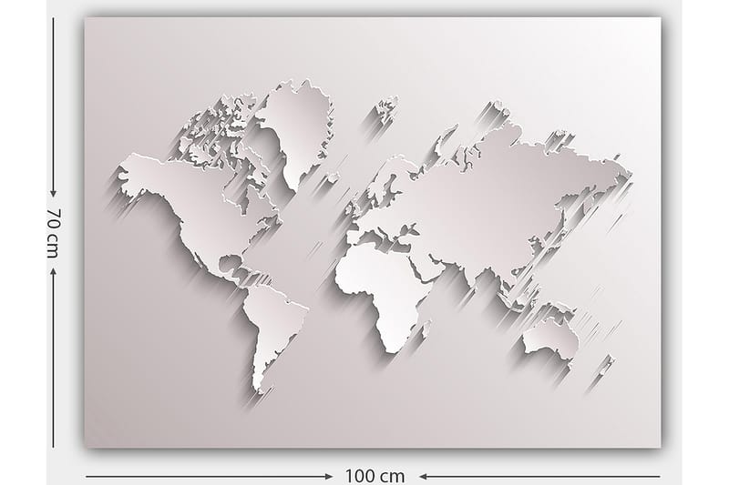 Canvastavla 70x100 cm - Abstrakt världskarta i skulptural stil - Vit / Ljusgrå - Inredning - Tavlor & konst - Canvastavlor