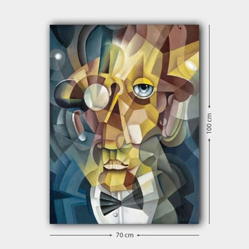 Canvastavla 70x100 cm - Abstrakt porträtt av en man med en elegant kostym och en uttrycksfull blick - Guld / Blå / Beige - Inredning - Tavlor & konst - Canvastavlor