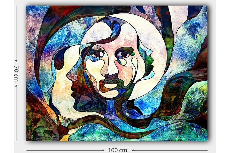 Canvastavla 70x100 cm - Abstrakt porträtt av en kvinna med flödande linjer och färger - Blå / Grön / Röd - Inredning - Tavlor & konst - Canvastavlor