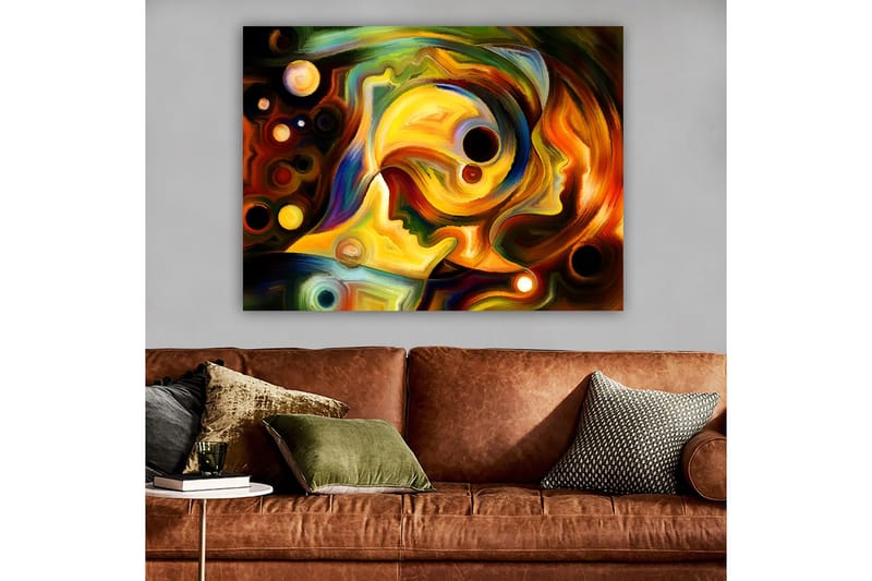 Canvastavla 70x100 cm - Abstrakt porträtt av två ansikten som förenas i en färgsprakande komposition - Guld / Röd / Svart - Inredning - Tavlor & konst - Canvastavlor