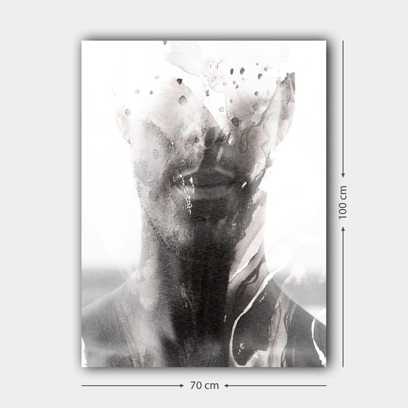 Canvastavla 70x100 cm - Abstrakt porträtt av en man med suddiga och flytande linjer som skapar en drömlik känsla - Svart / Grått / Vitt - Inredning - Tavlor & konst - Canvastavlor